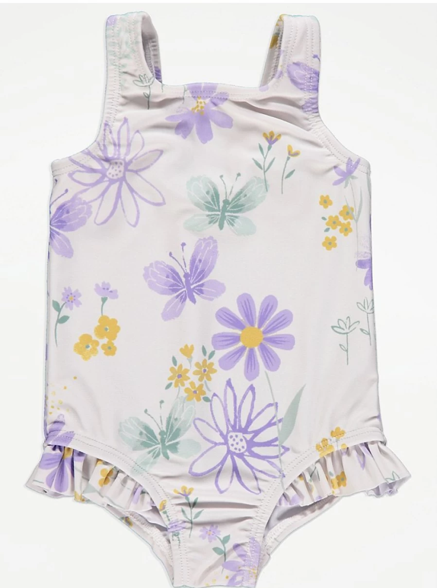 "George at Asda Baby Girls' White Floral Butterfly Frill Swimsuit Review"