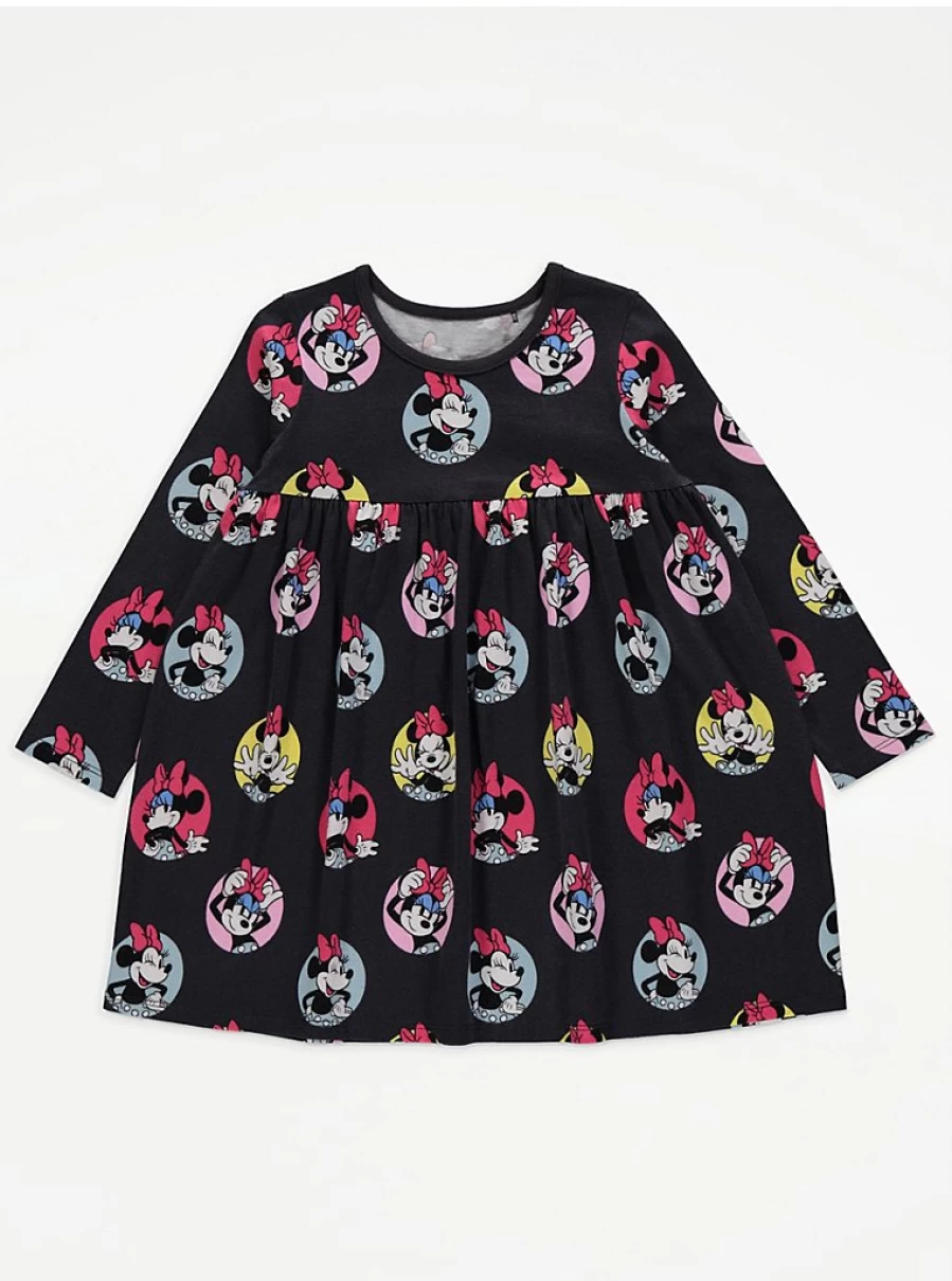 "George at Asda Disney Minnie Mouse Girls' Charcoal Long Sleeve Dress"