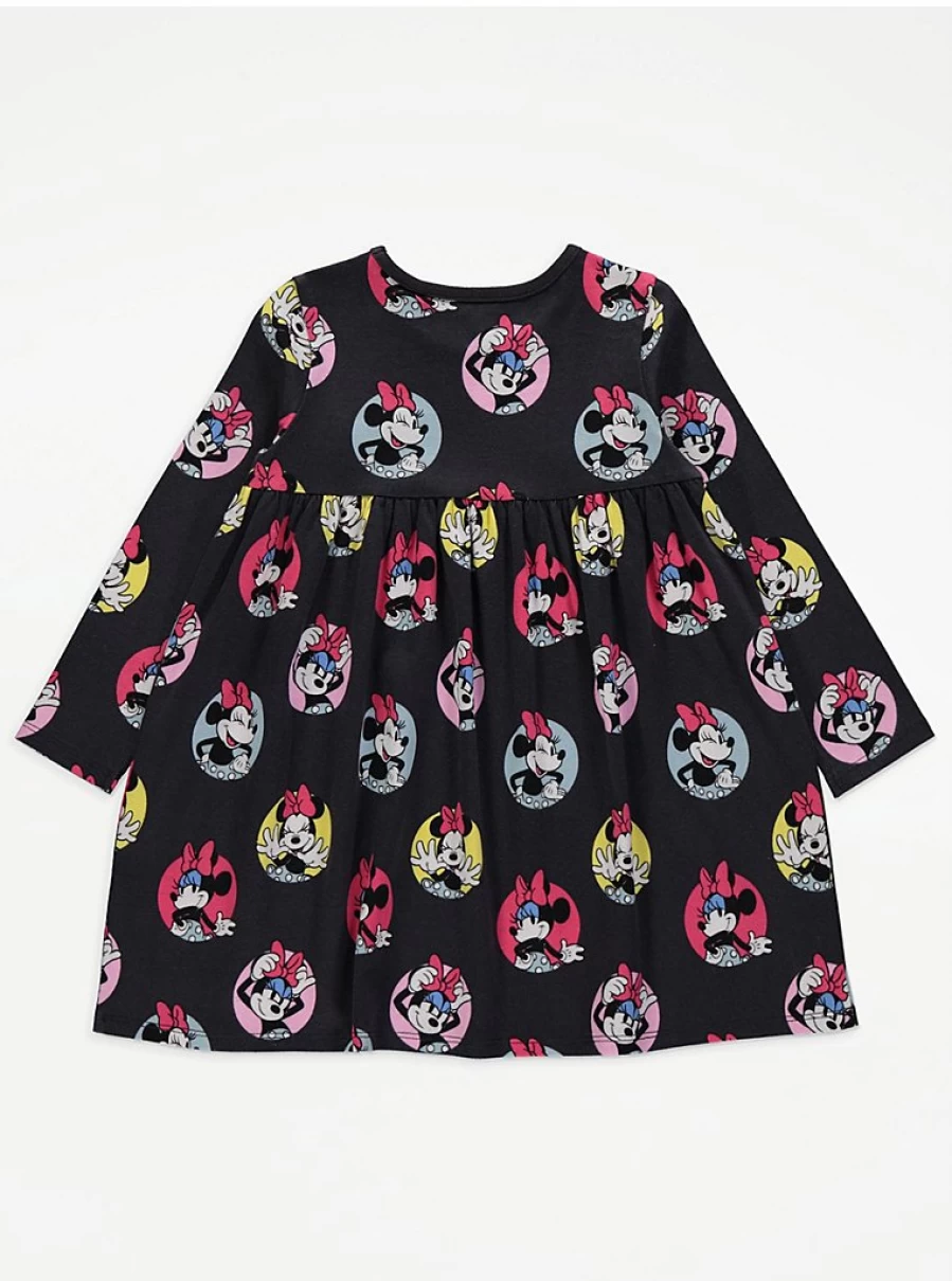 "George at Asda Disney Minnie Mouse Girls' Charcoal Long Sleeve Dress"