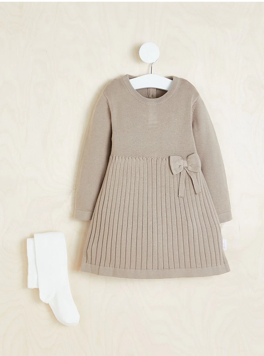 "George at Asda Baby Girls' Brown Knitted Pleated Dress and Tights Set Review"