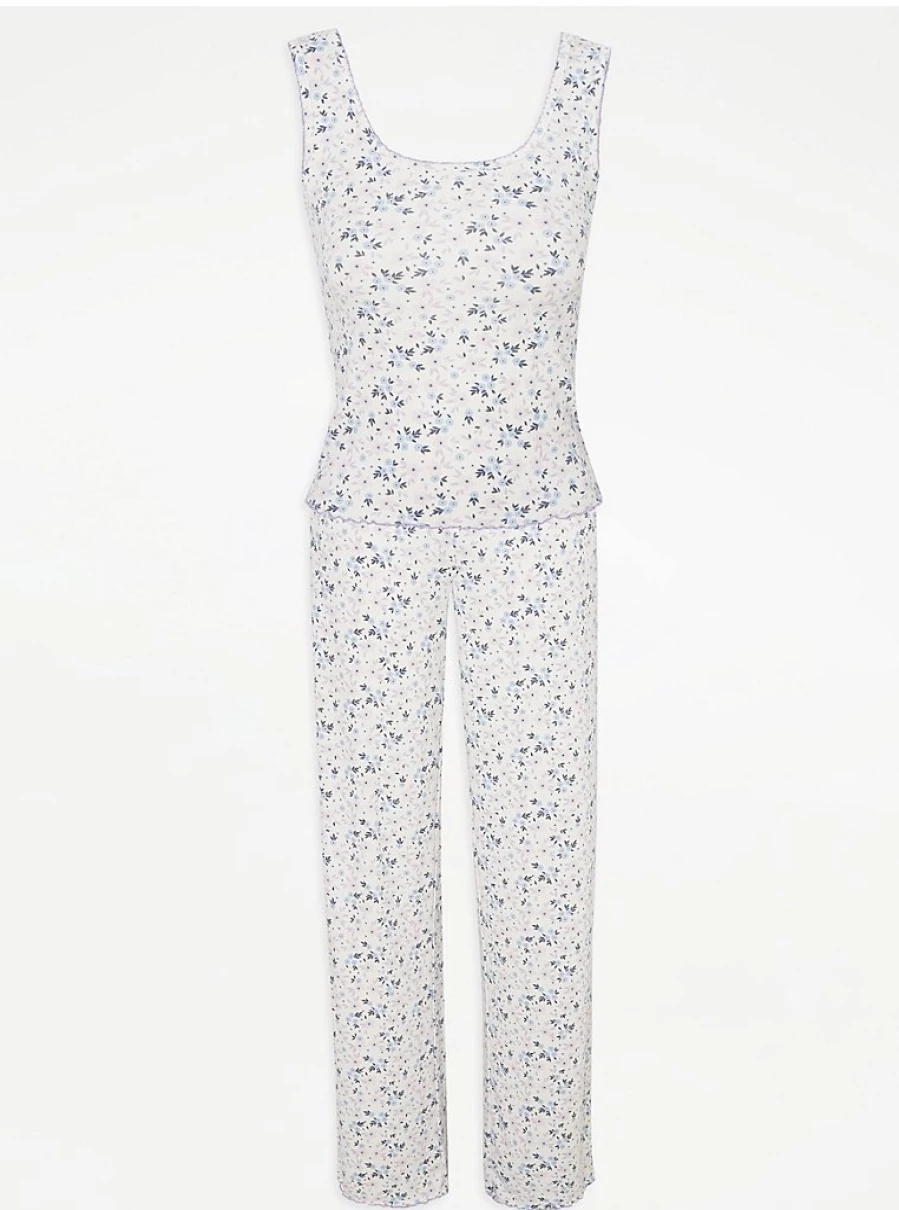 "George at Asda Women's Ditsy Floral Ribbed Sleeveless Pajama Set - Comfortable Sleepwear & Lingerie"