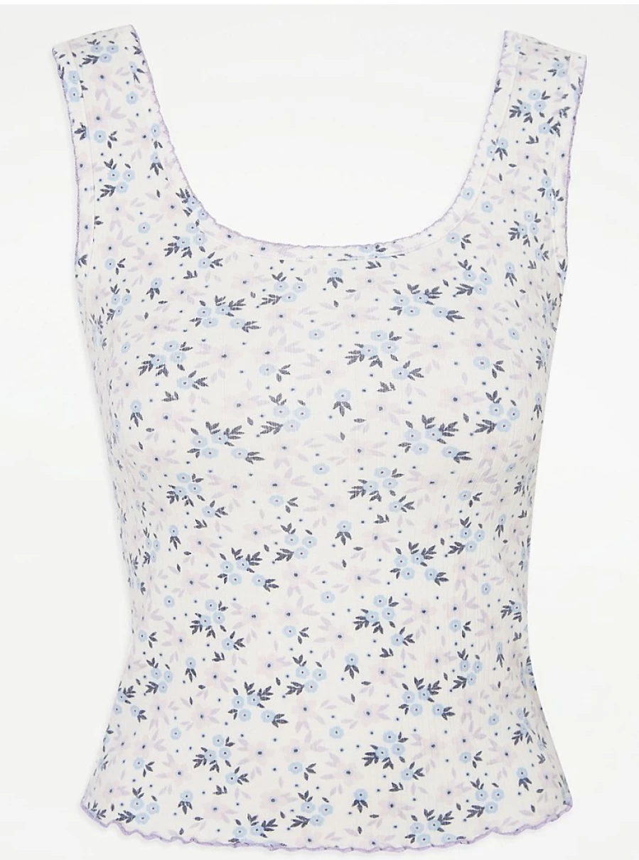 "George at Asda Women's Ditsy Floral Ribbed Sleeveless Pajama Set - Comfortable Sleepwear & Lingerie"
