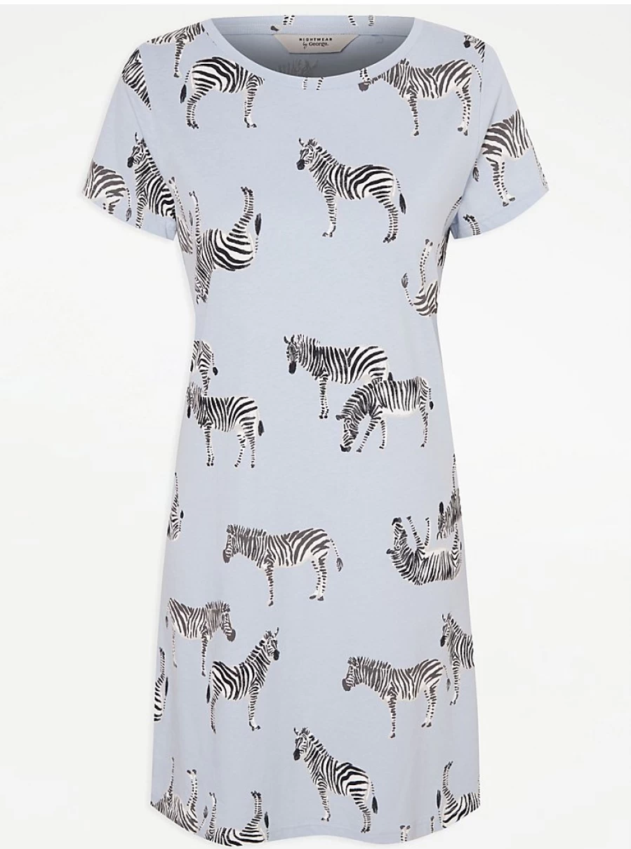 "George at Asda Light Blue Zebra Print Nightdress | Women's Lingerie & Sleepwear"