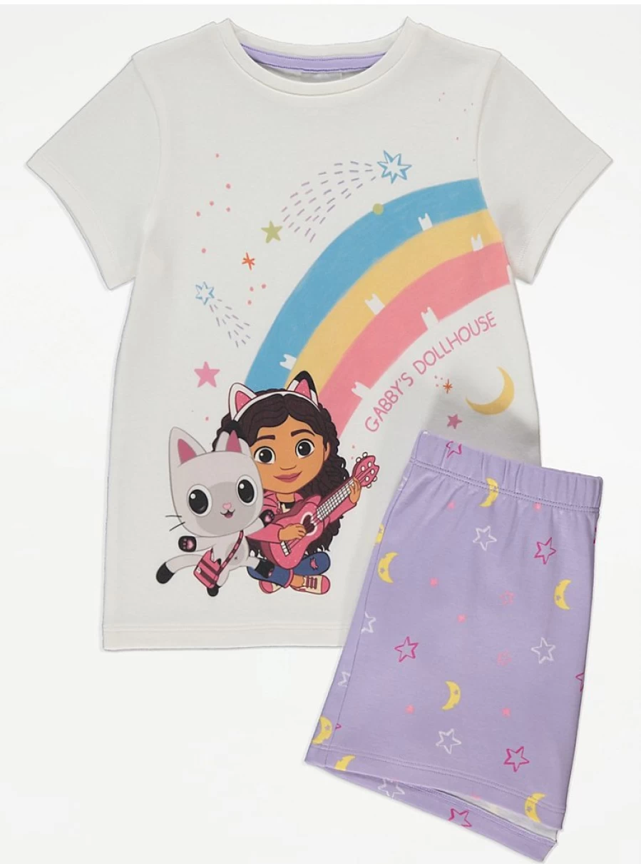 "George at Asda Kids' Gabby's Dollhouse Rainbow Guitar Pajamas - Comfortable Short Pyjamas for Children"