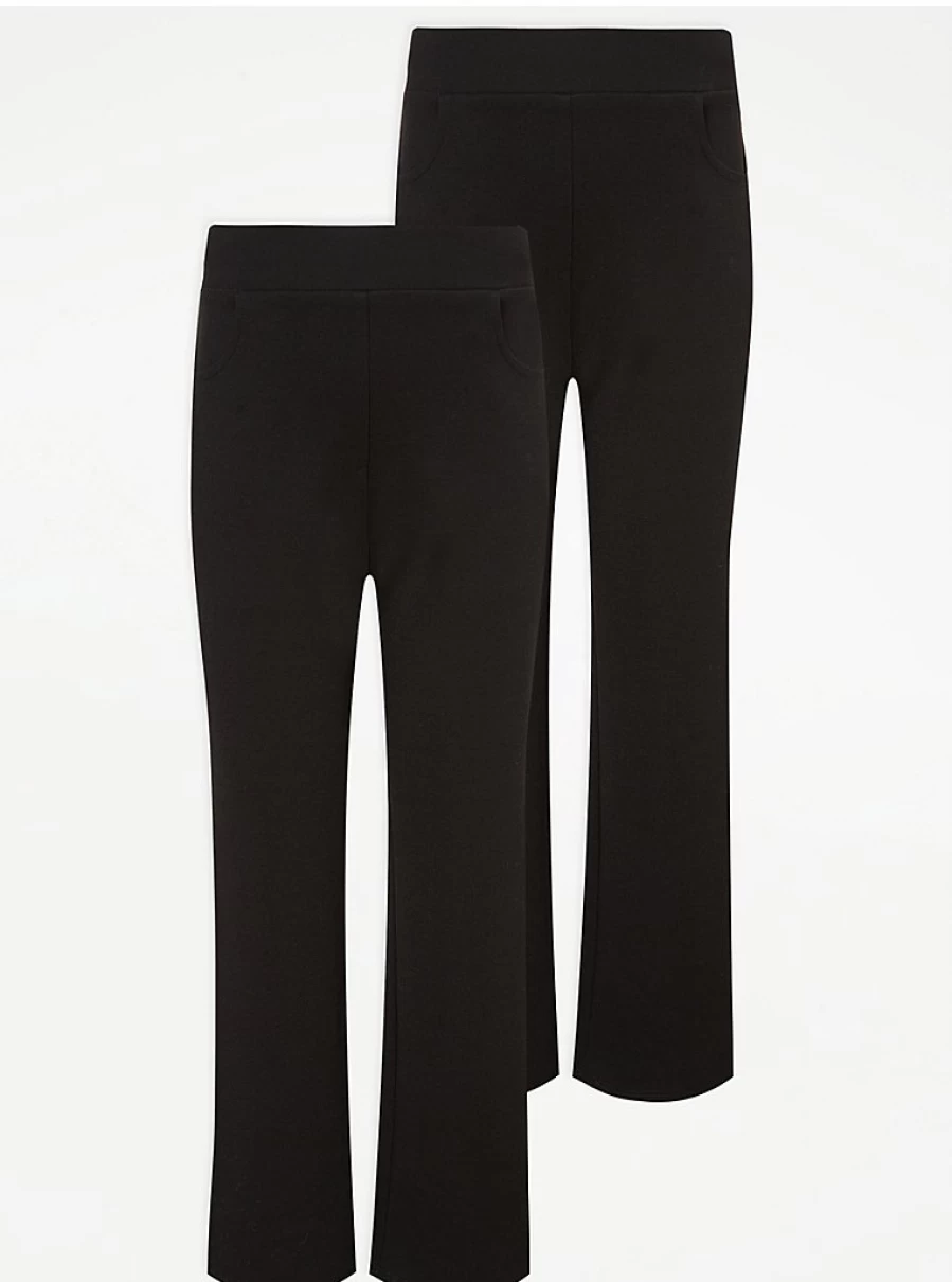 "George at Asda Girls' 2-Pack Black Straight Leg School Trousers – Comfortable Jersey Uniform Pants"