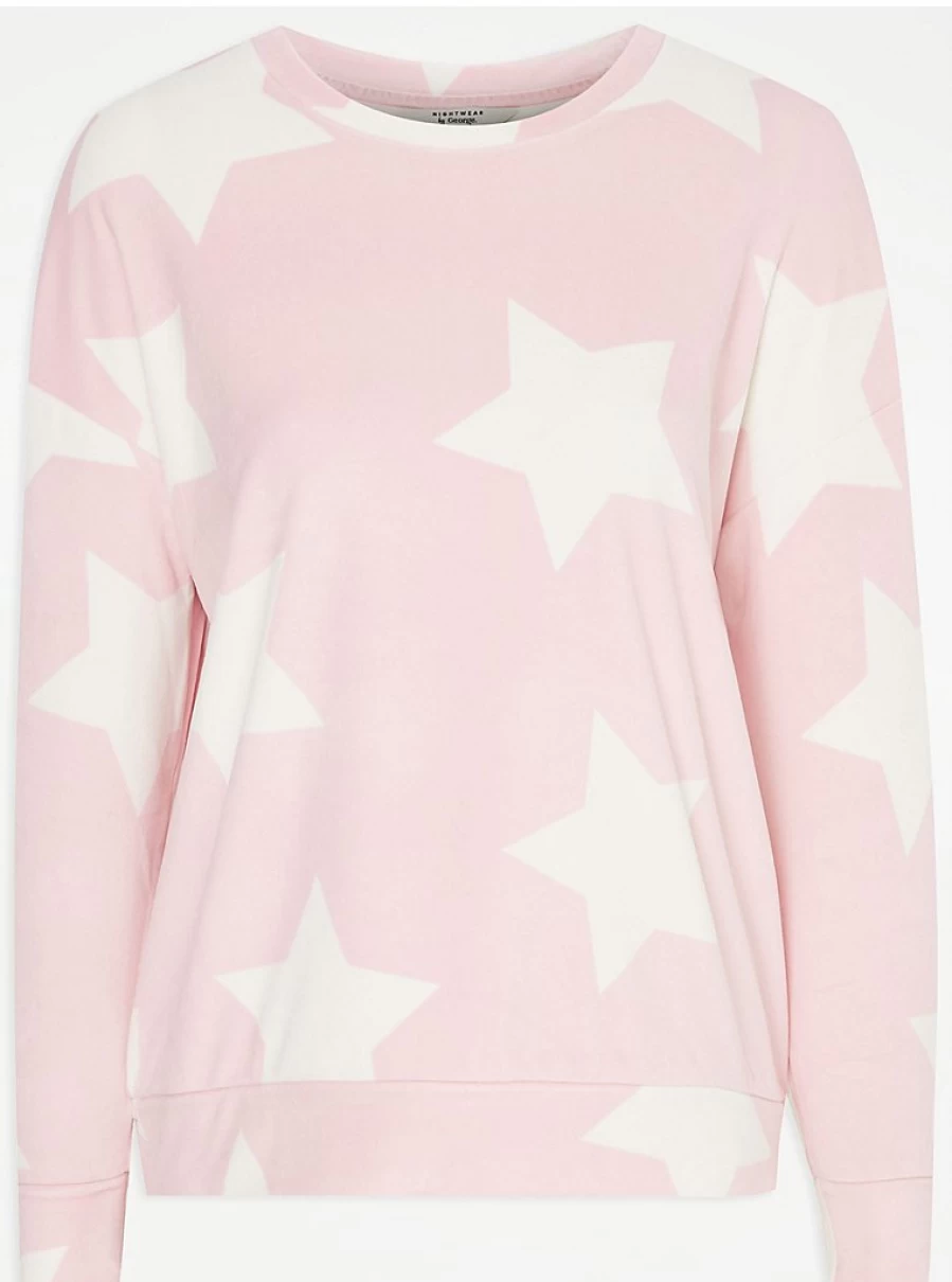 "George at Asda Pink Star Fleece Long Sleeve Pyjamas for Women | Cozy Winter Sleepwear"