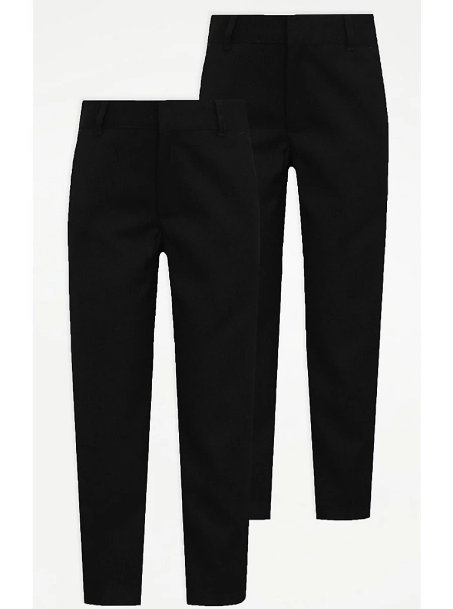 "George at Asda Boys' Black Skinny Fit School Trousers 2-Pack – Long Length Comfort & Style"