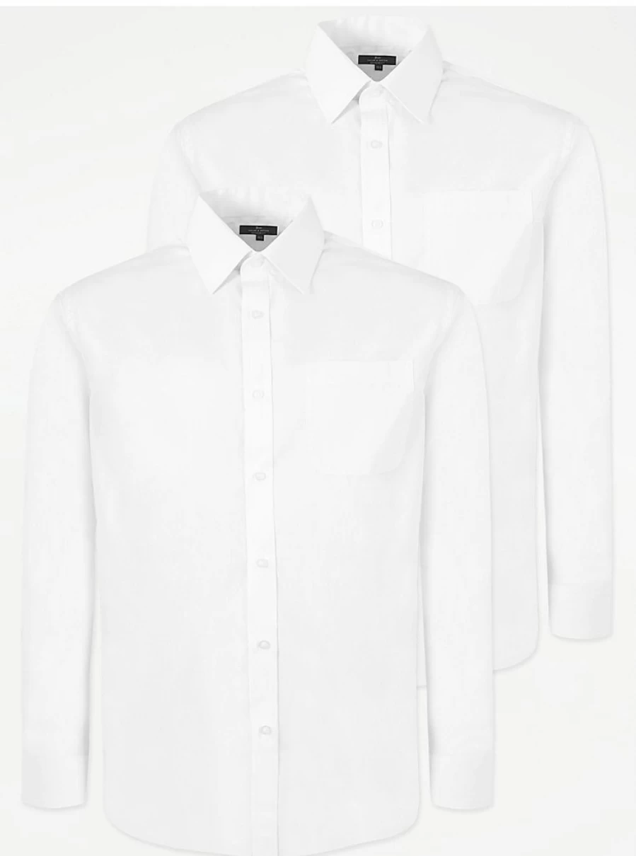 Boys' White Regular Fit Long Sleeve Formal Shirts 2-Pack | George at Asda