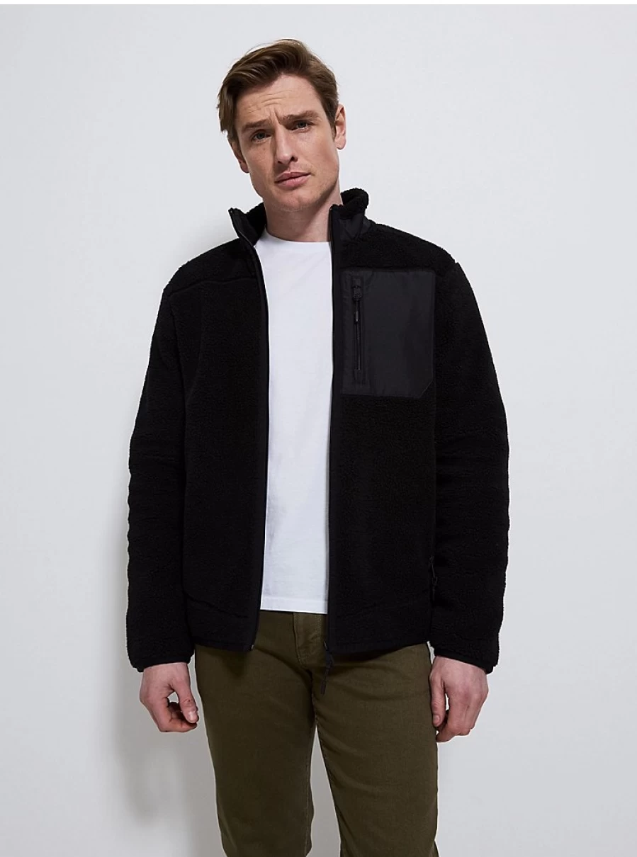 Men's Black Zip-Up Fleece Jacket with Borg Pockets | George at Asda