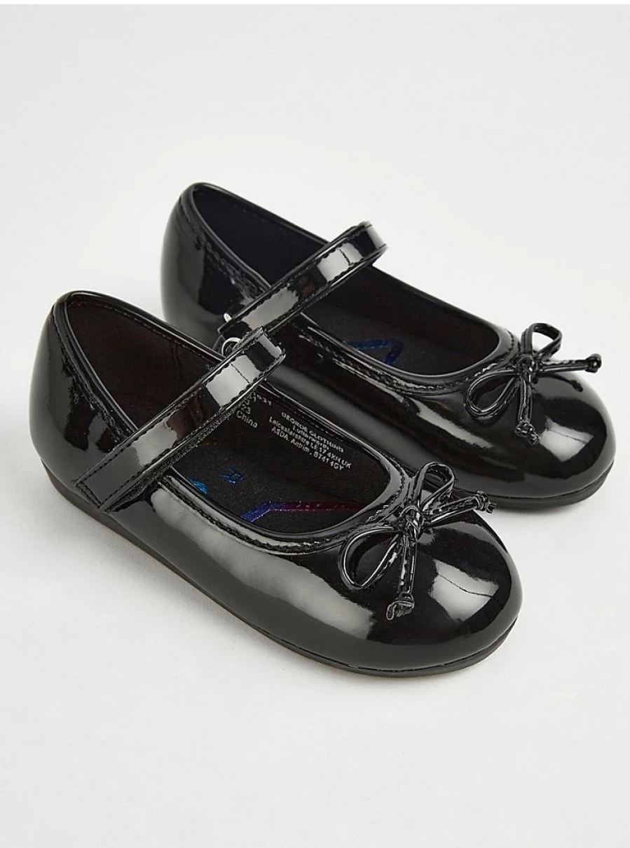 "George at Asda Black Patent Leather Ballet Shoes for School | Comfort & Style"