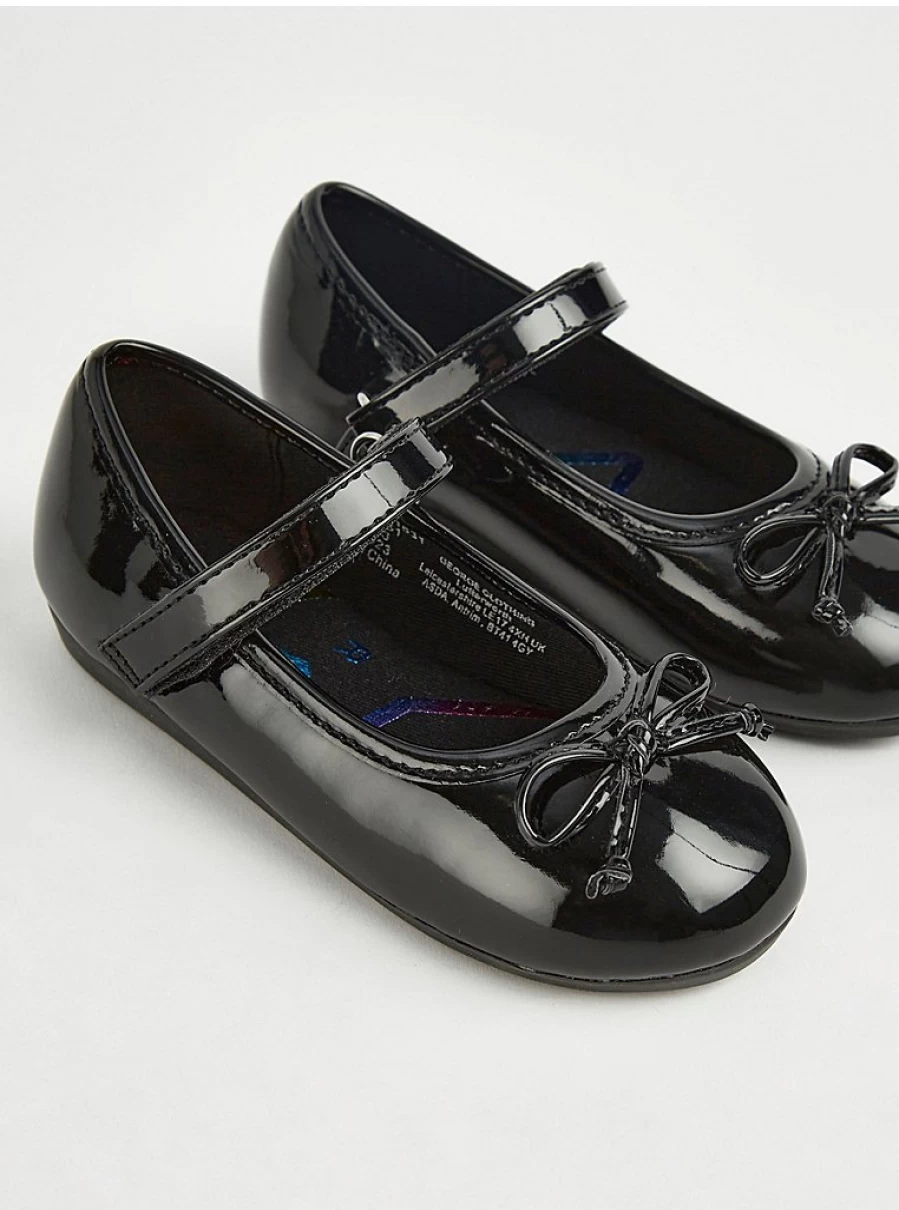 "George at Asda Black Patent Leather Ballet Shoes for School | Comfort & Style"