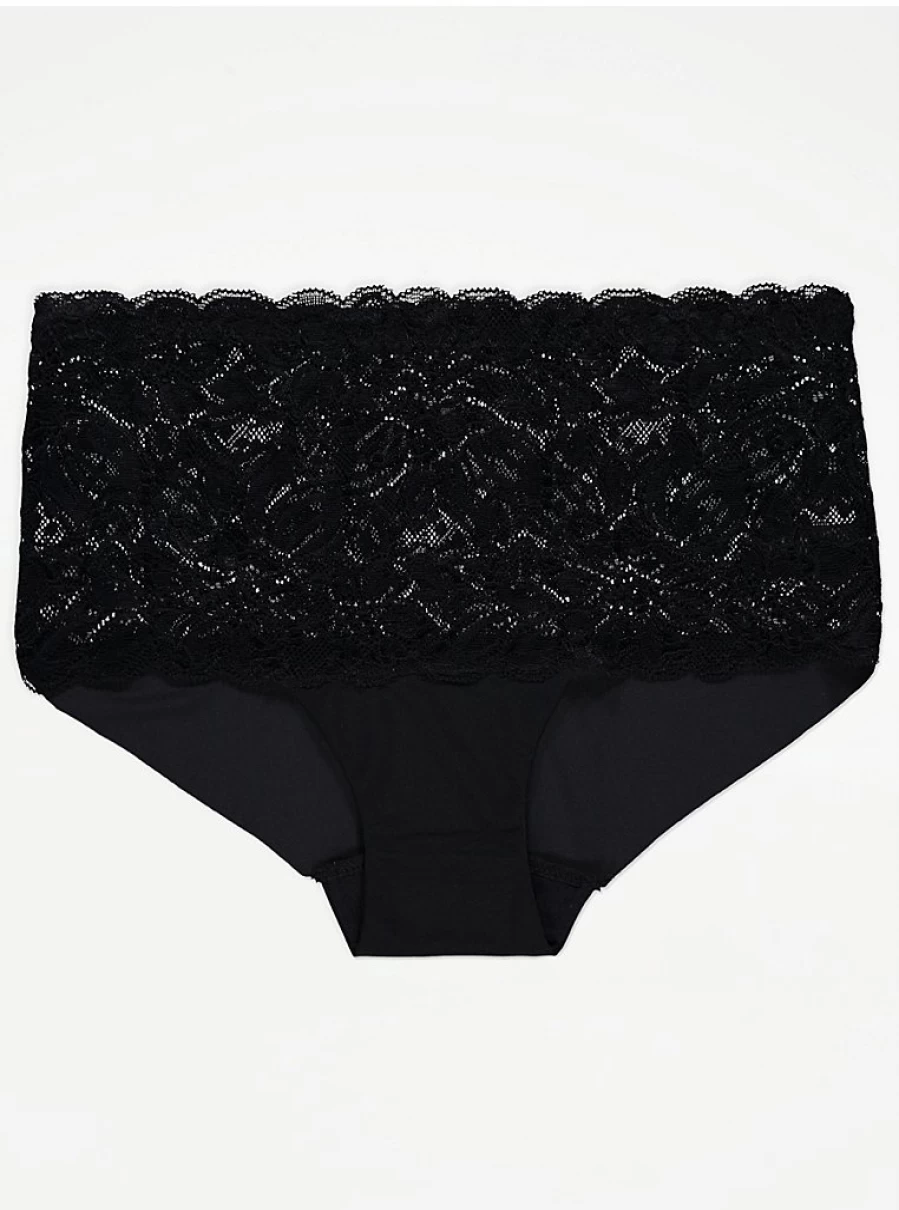 "George at Asda Black Lace Bandeau Midi Knickers 3-Pack | Women's Lingerie Set"