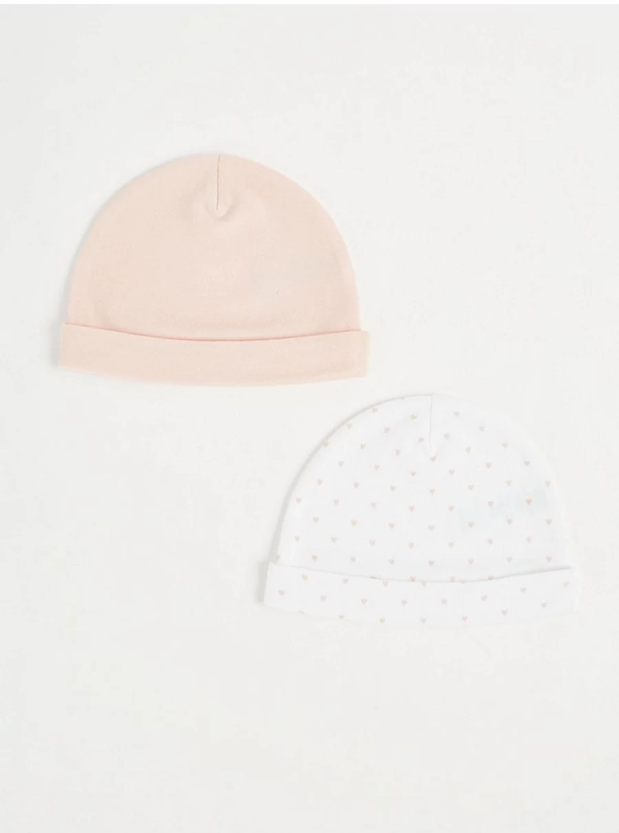 "George at Asda Mini Heart Baby Hats 2-Pack for Newborns | Soft Infant Beanie Set"
