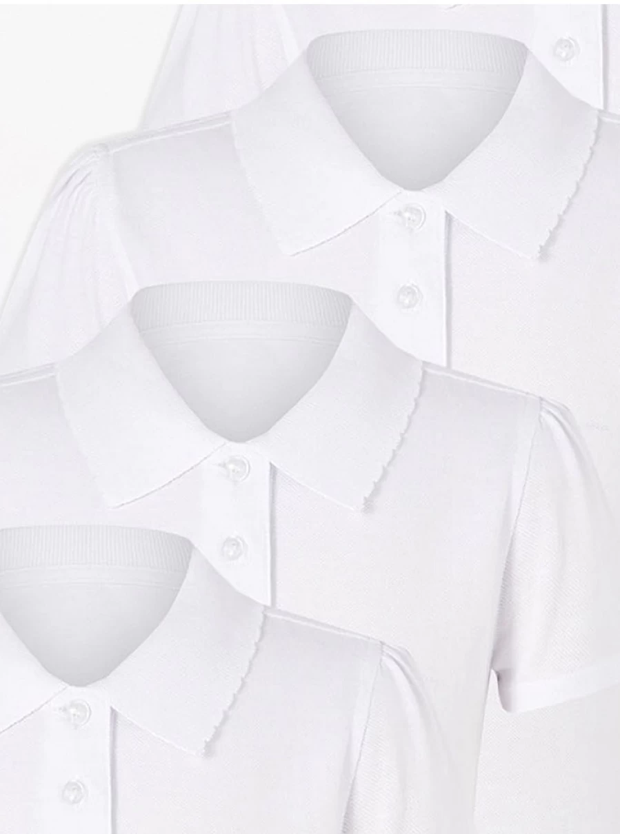 "George at Asda Girls' 5-Pack White Slim Fit Scallop Edge School Polo Shirts"