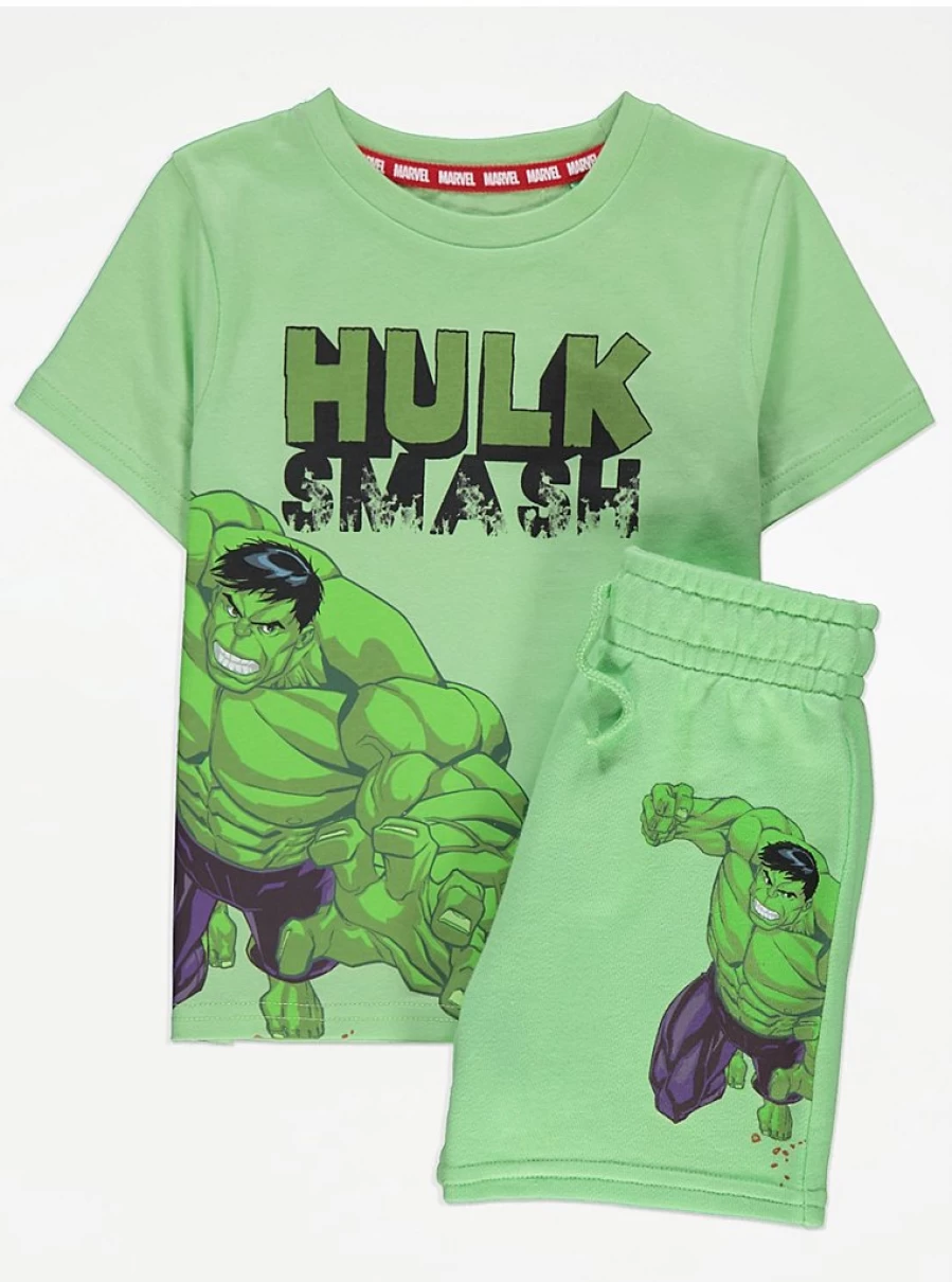 Boys Marvel Hulk Green Graphic Slogan T-Shirt & Shorts Set | George at Asda