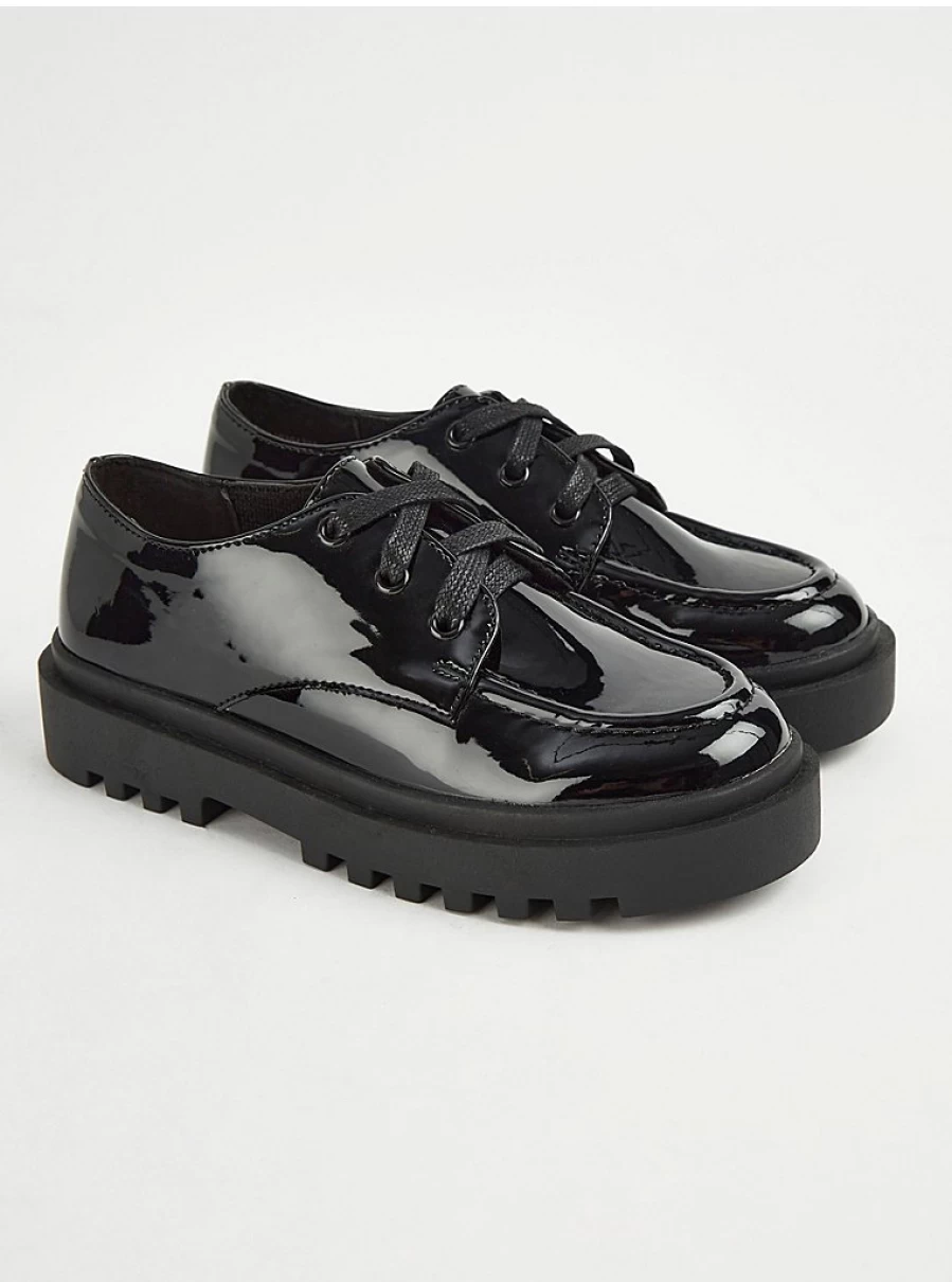 "George at Asda Black Patent Chunky School Shoes with Lace-Up Design | Honest Reviews & Features"