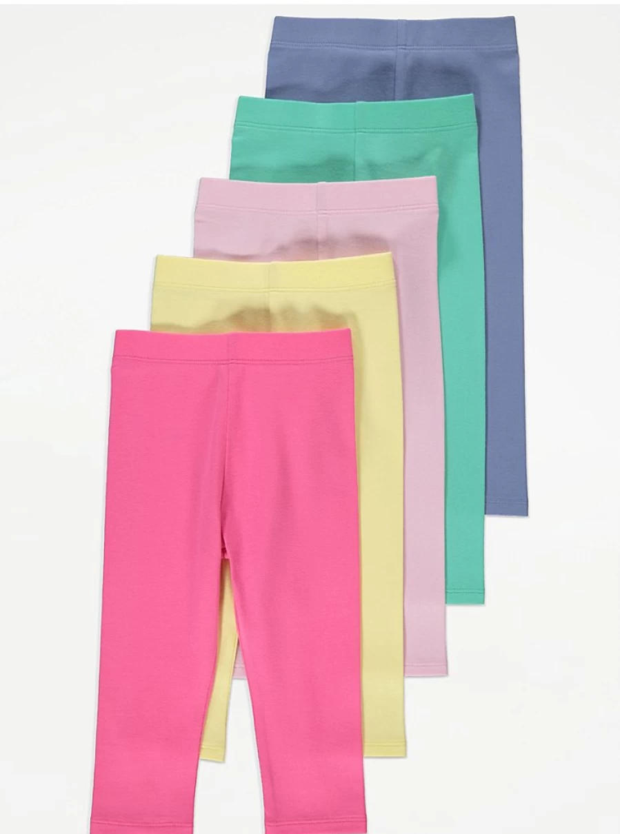 "George at Asda Girls' Bright Leggings 5-Pack | Comfortable & Stylish Kids' Leggings"