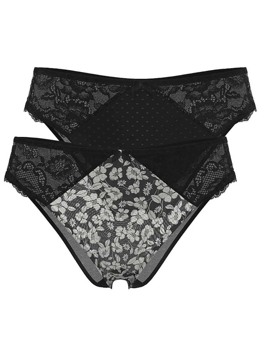 George at Asda Black Floral Lace High Leg Knickers 2-Pack - Women's Lingerie Set
