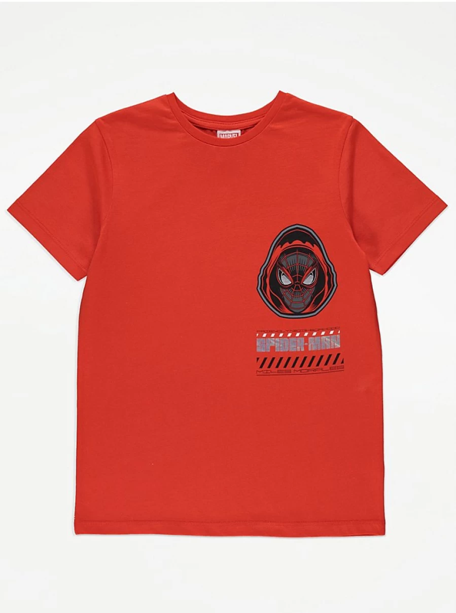 "George at Asda Boys Marvel Spider-Man Red Miles Morales Kids T-Shirt"