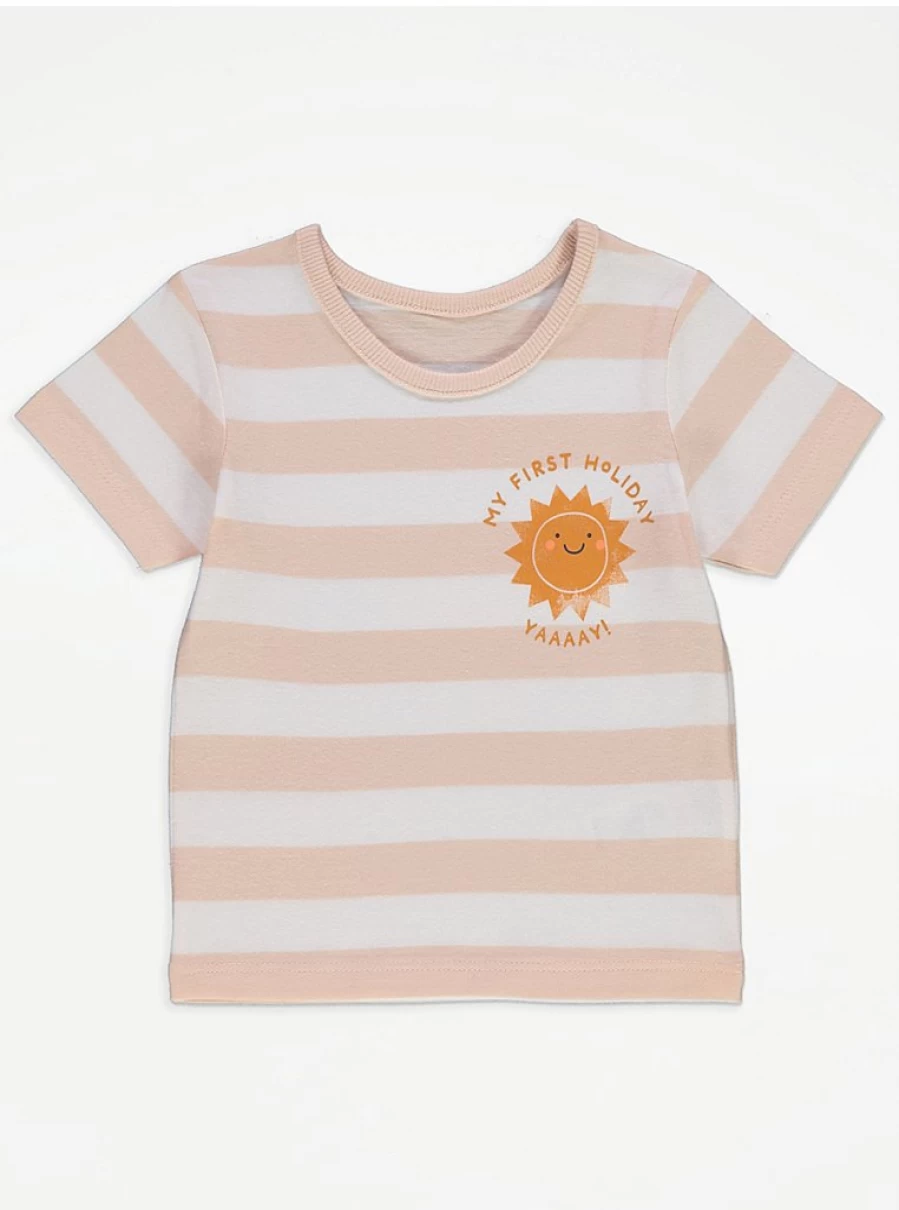 "George at Asda Boys' Neutral Striped My First Holiday Baby T-Shirt Reviews"