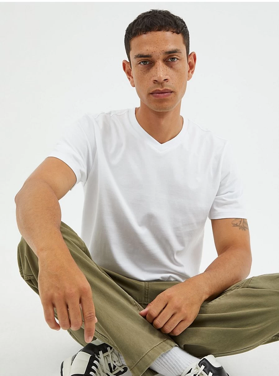 Men's White Plain V-Neck T-Shirt | George at Asda | Comfort Fit Casual Tee