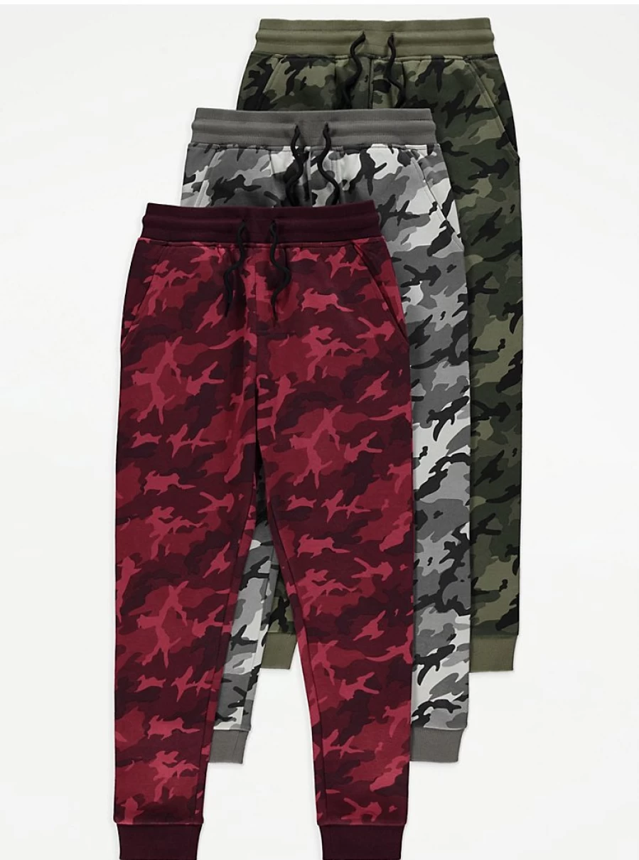 "George at Asda Boys' Camouflage Joggers 3-Pack | Comfortable Kids' Trousers"