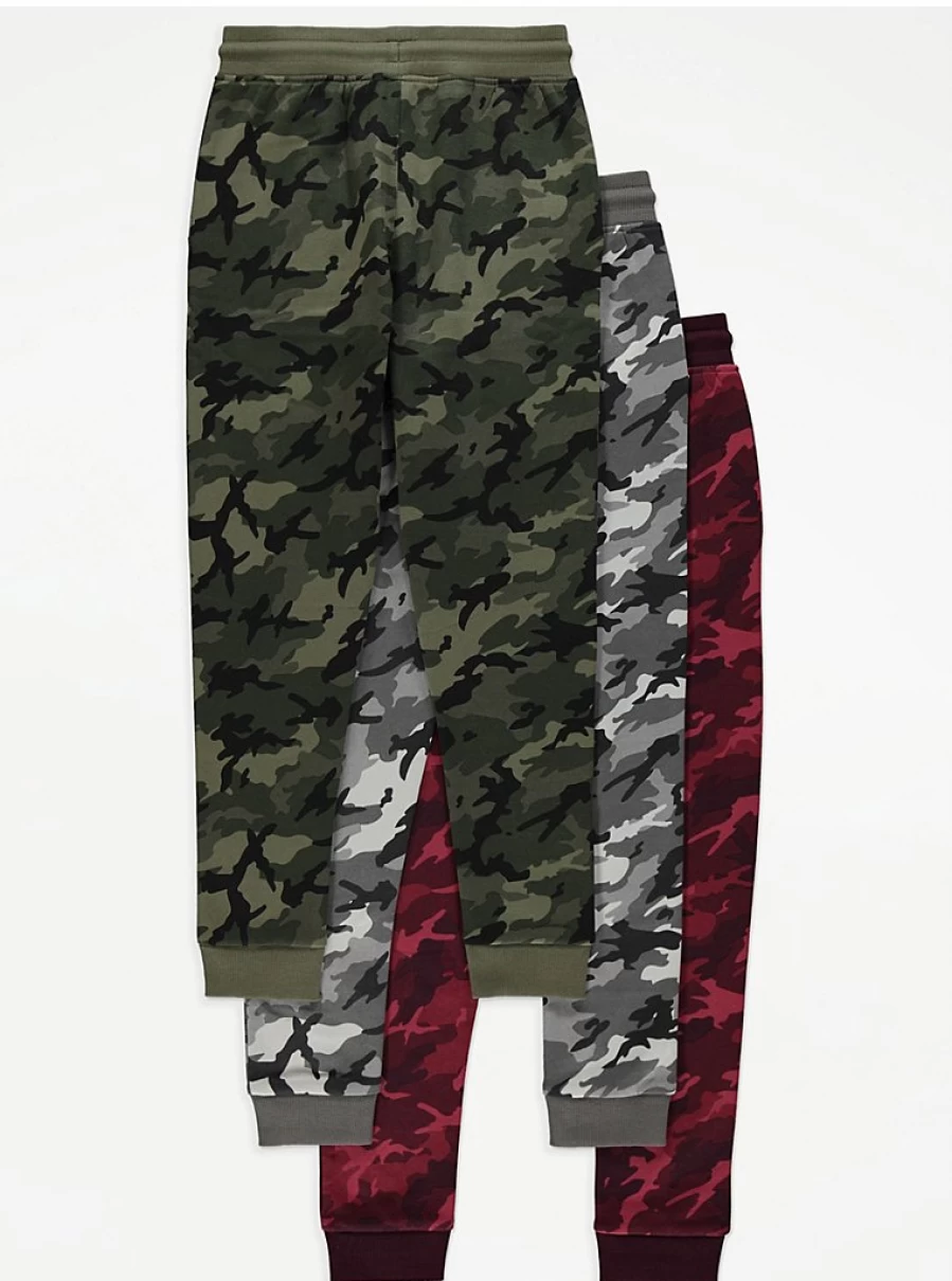 "George at Asda Boys' Camouflage Joggers 3-Pack | Comfortable Kids' Trousers"