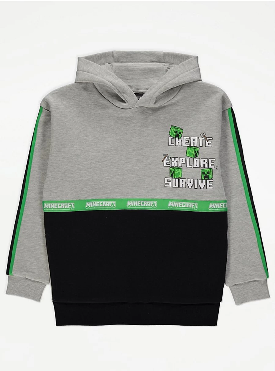 "George at Asda Boys Minecraft Grey Graphic Hoodie | Kids' Gaming Sweatshirt"