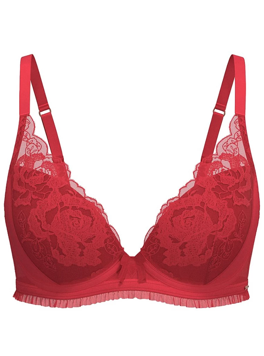 "Entice Red Rose Embroidered Plunge Padded Bra by George at Asda | Comfortable Lingerie for Women"