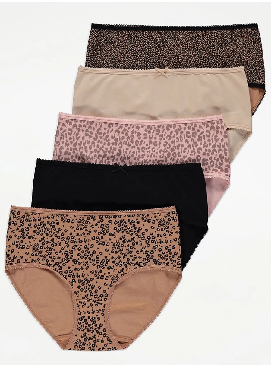 "George at Asda Women's Animal Print Midi Knickers 5-Pack | Comfortable Lingerie Set"