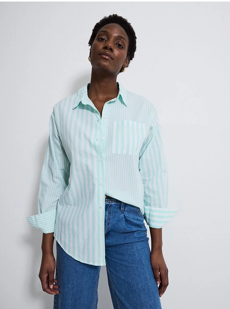 "George at Asda Women's Mint Green Striped Long Sleeve Shirt with Pocket"