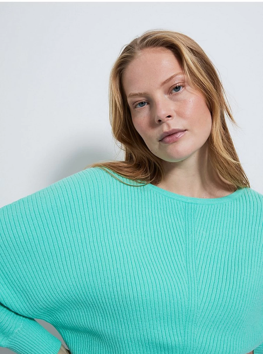 "George at Asda Women's Mint Green V-Neck Ribbed Knit Jumper with Batwing Sleeves"