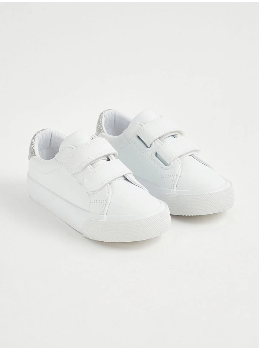 Girls' White Glitter Trainers with Double Strap Detail | George at Asda Kids' Shoes