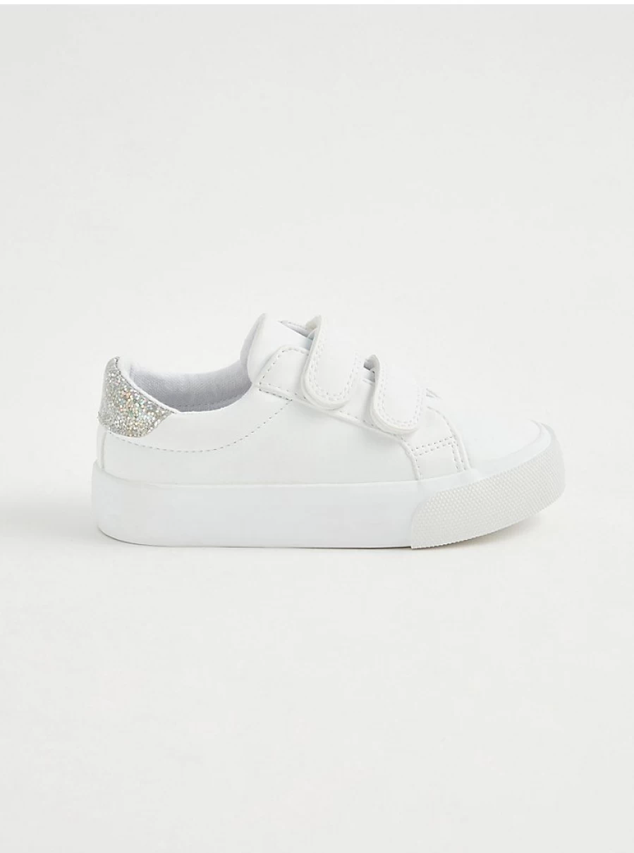 Girls' White Glitter Trainers with Double Strap Detail | George at Asda Kids' Shoes