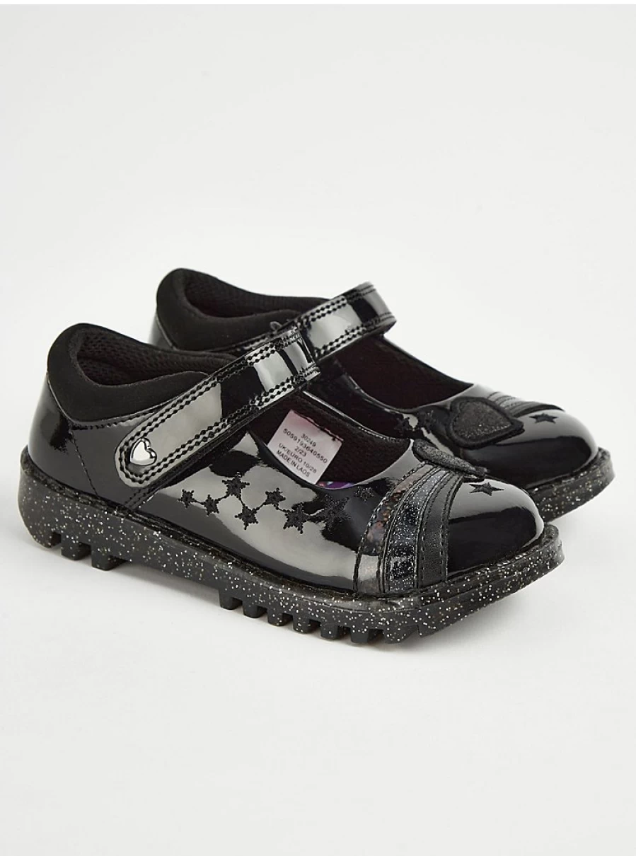 "George at Asda Black Glitter Star Chunky Patent School Shoes – Reviews & Features"