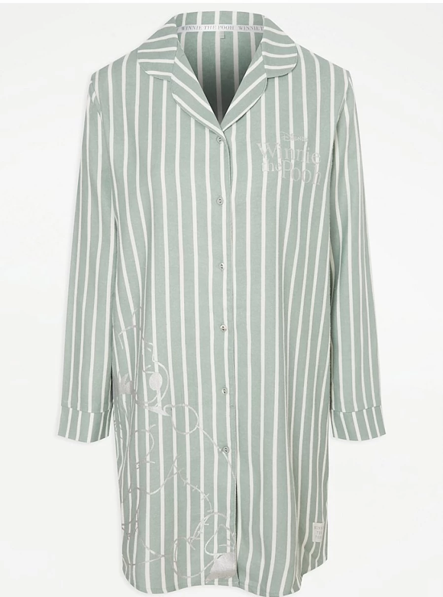 Disney Winnie The Pooh Green Striped Sleep Shirt for Women | George at Asda