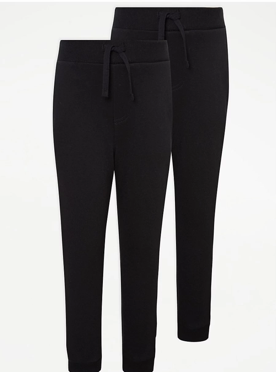 "George at Asda Black School Joggers 2 Pack - Comfortable Easy On Boys' or Girls' Uniform Trousers"