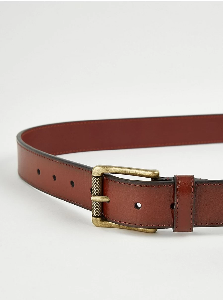 Men's Chunky Brown Leather Belt with Buckle | George at Asda