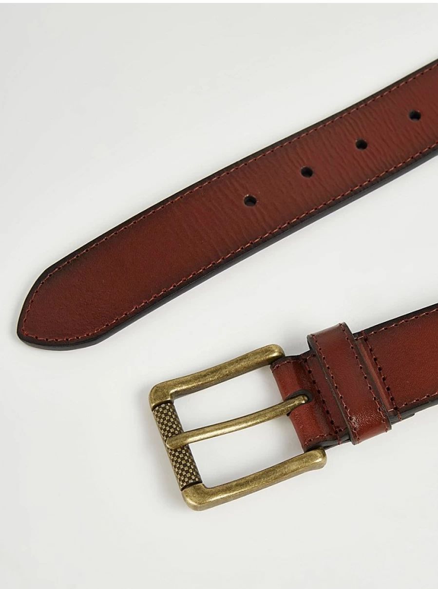 Men's Chunky Brown Leather Belt with Buckle | George at Asda