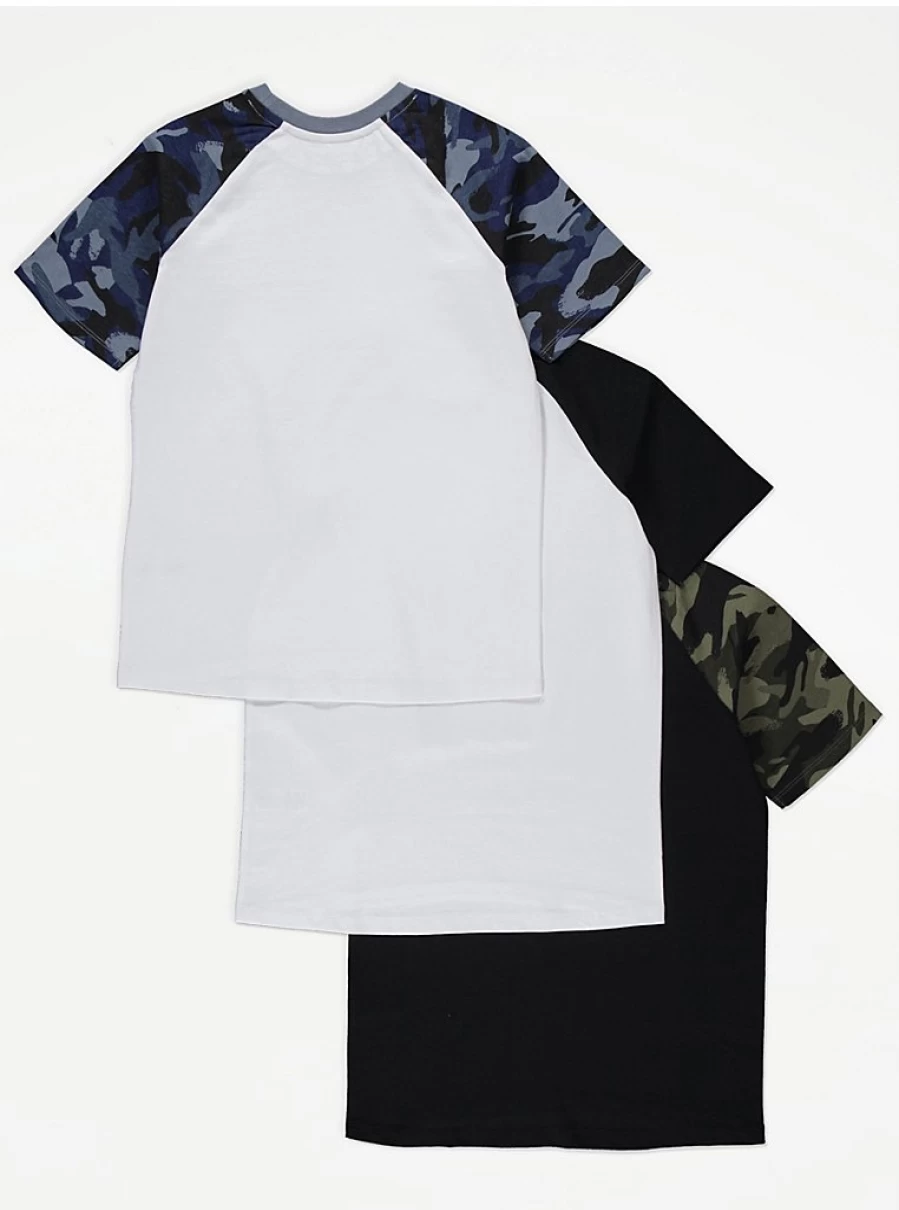 "George at Asda Boys' Camouflage Raglan T-Shirts 3-Pack | Kids' Camo Tee Set"