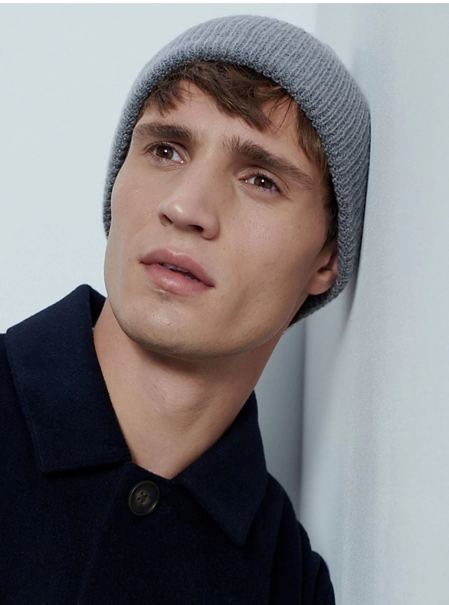 George at Asda Men's Grey Wool Knitted Beanie Hat - Studio Edit Collection
