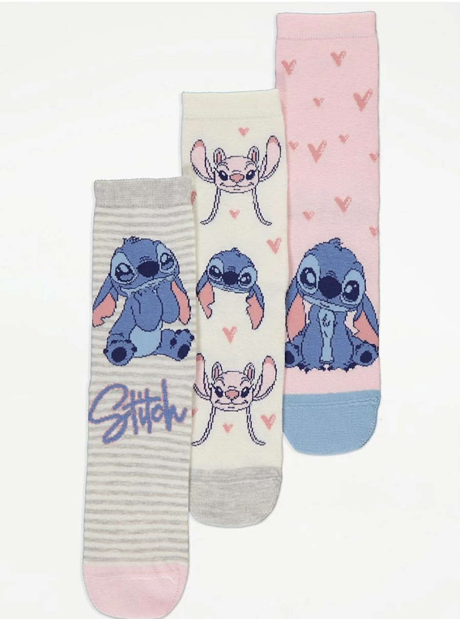 Disney Lilo & Stitch Angel 3-Pack Ankle Socks | George at Asda | Cute Cartoon Socks for Women & Kids