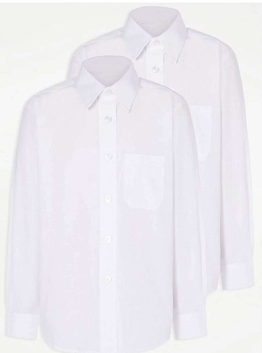 "George at Asda Girls' 2-Pack White Plus Fit Long Sleeve School Shirts – Comfort & Style"