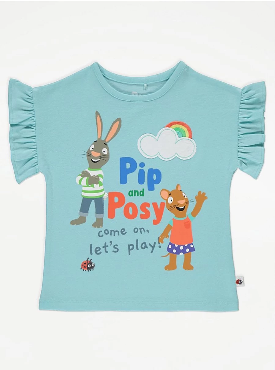 George at Asda Kids' Pip and Posy Aqua Slogan T-Shirt | Cute Cartoon Graphic Tee for Children