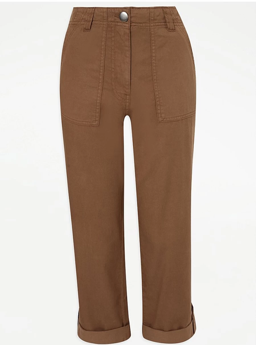 "Women's Light Brown Cropped Twill Trousers | Cotton Blend | George at Asda"