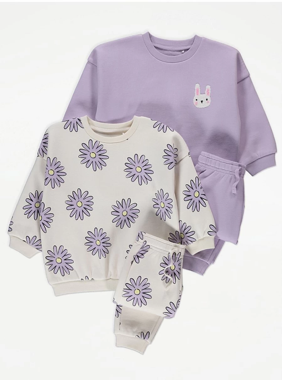 "George at Asda Kids' Lilac Daisy Bunny 2-Pack Sweatshirt & Joggers Set Reviews"