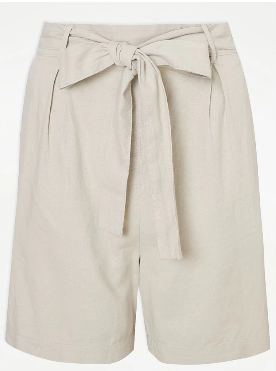 "George at Asda Women's Stone Linen Belted Shorts – Comfortable & Stylish Summer Shorts"