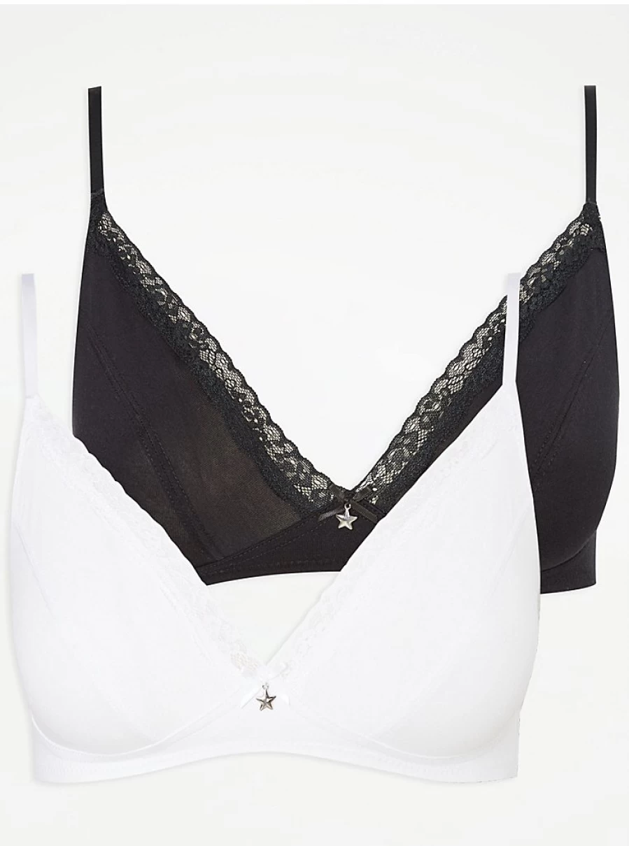 Non-Wired Lace Trim First Bra 2-Pack | Comfortable Girls' Bras | George at Asda