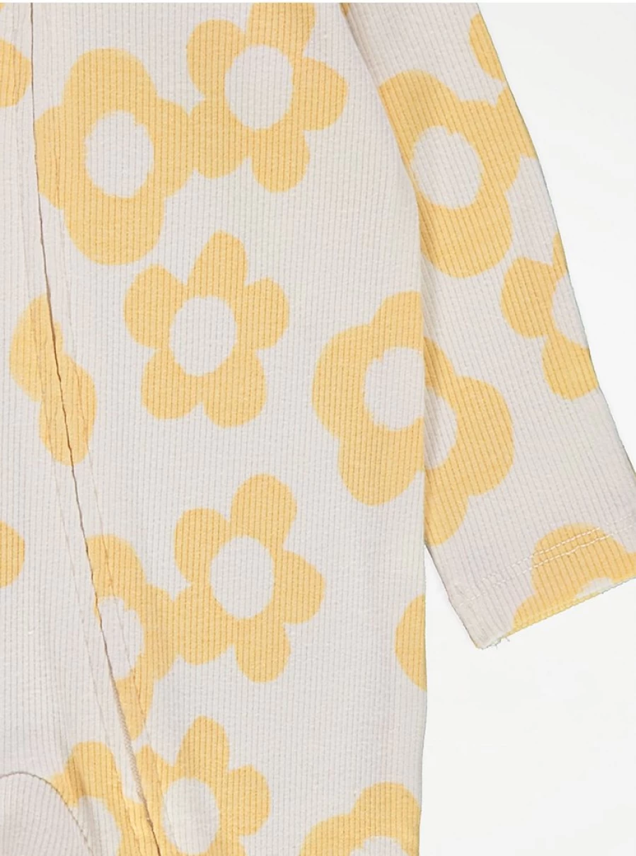 George at Asda Baby Sleepsuits 3 Pack - Daisy Spotty Design with 2-Way Zip Fastening