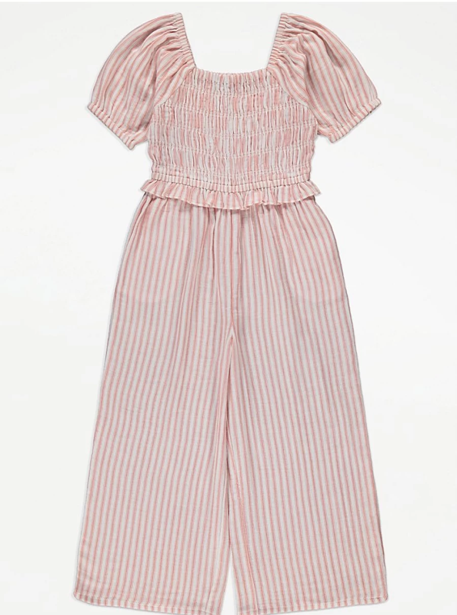 "George at Asda Girls Pink Striped Shirred Puff Sleeve Wide Leg Jumpsuit Review"